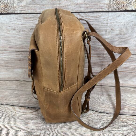 BORN Brown Leather Backpack Bag Distressed Bohemian Laser Cut Fringe Festival - Picture 5 of 16